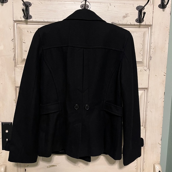 Giacca Women's Black Wool-Blend Pea Coat Size L - Picture 2 of 9